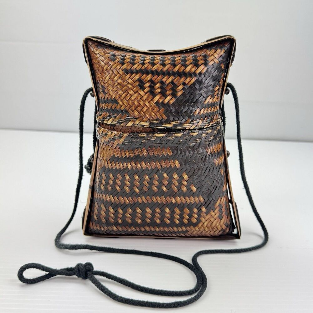 Vintage Woven Rattan Basket Purse Boho Wicker Shoulder Bag